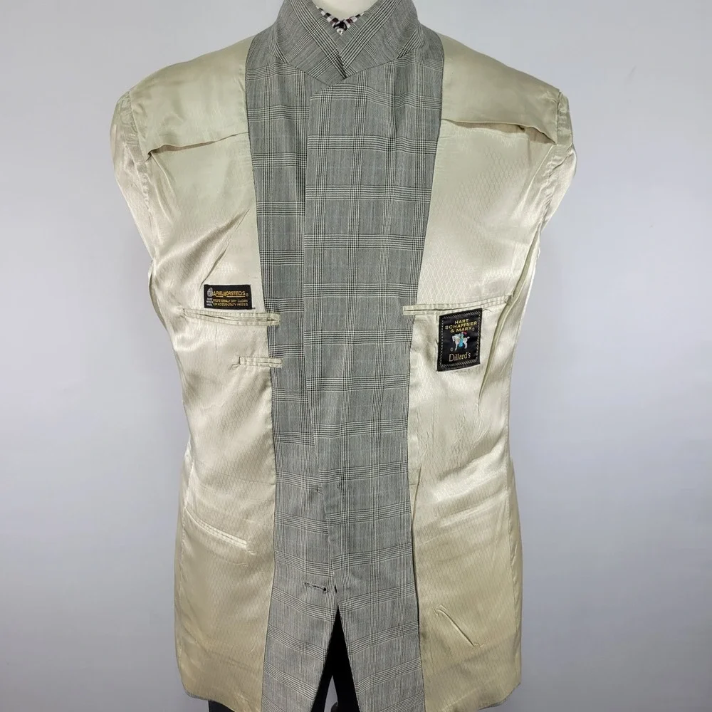 Hart Schaffner Marx Men's Sport Coat Two Button Gray‎ Plaid Worsted Wool 42L